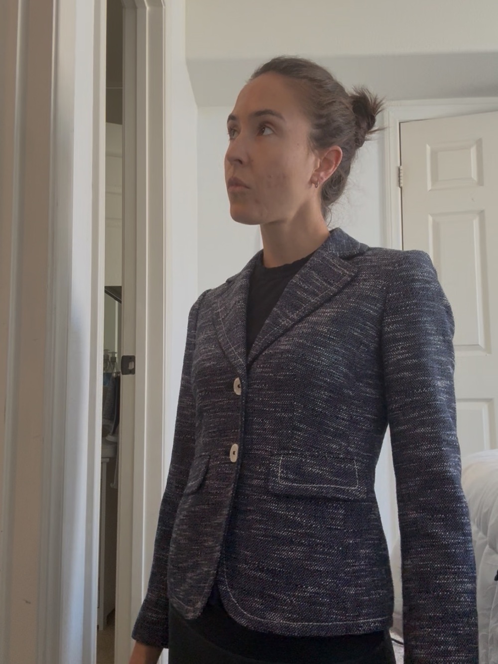 Ann Taylor Factory Navy Tweed Blazer Jacket